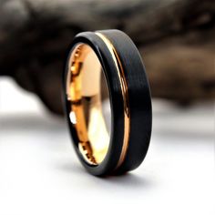 6 mm Black Rose Gold Wedding Ring | Thorum Tungsten Carbide Mens Rings, Wedding Bands For Him, Anodized Titanium, Black Wedding Band, Future Engagement Rings, Black Wedding Rings, Tungsten Wedding Rings, Titanium Wedding Band, Black Tungsten