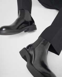 Find PRADA Brushed Leather Chelsea Boots on Editorialist. Light rubber sole with notched welt Crepe-like half-sole 40 mm heel Leather insole Lug Sole Boots, Prada Sunglasses, Black Chelsea Boots, Leather Chelsea Boots, Prada Men, Lug Sole, Leather Booties, Size 13, Boots Men