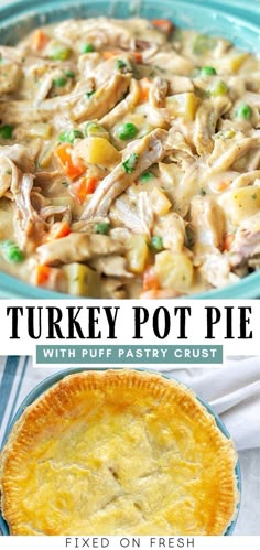 turkey pot pie with puff pastry crust is an easy and delicious dinner that's ready in under 30 minutes