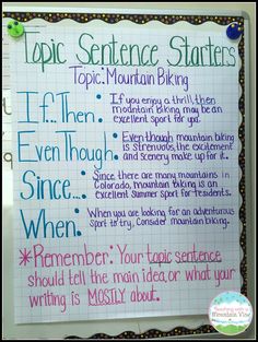 a poster with writing on it that says topic sentence states and other things to write