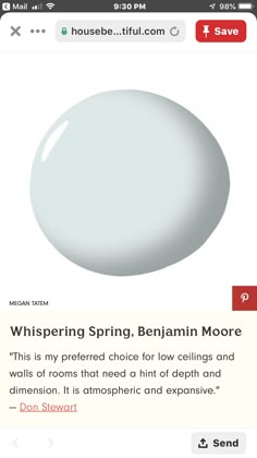 an iphone screen with the message whispering spring, benjam moore