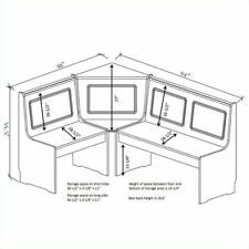 a drawing of an office desk with three screens on the front and two back sides