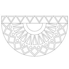 a black and white drawing of a bowl with geometric designs on the bottom, in an oval