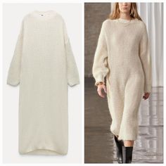 New With Tags. Bloggers Favorite! Dress Made Of With 63% Alpaca. Round Neck And Long Sleeves. Ecru 63% Alpaca 37% Polyamide #5755/131# Favorite Dress, Zara Dresses, Dress Making, Knit Dress, Alpaca, Round Neck, Midi Dress, Zara, Long Sleeves