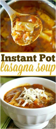 instant pot lasagna soup in a white bowl