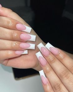 White Tip Nails, Long Square Nails, Milky Nails, Recipes Cookies, Nice Nails, White Acrylic Nails