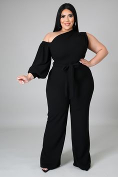 Stretch jumpsuit Long sleeve Boat neckline Self tie Zipper closure 95% polyester 5% spandex Hand wash cold Do not bleach Model is wearing a 2X Outfit Elegantes, Stretch Jumpsuit, Off Shoulder Jumpsuit, Belt Jumpsuit, Plus Size Jumpsuit, Loose Fitting Tops, Large Dress, Medium Dress, Long Jumpsuits