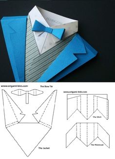 an origami bow tie is cut out and placed on top of the folded paper