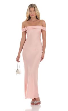 Off Shoulder Satin Maxi Dress in Pink | LUCY IN THE SKY Mesh Cutout Dress, Mermaid Midi Dress, Strappy Maxi Dress, Floral Babydoll Dress, Lucy In The Sky, Sequin Bodycon Dress, Prom Style, Sequin Maxi Dress, Ruched Bodycon Dress