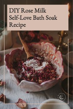 Rose Milk Bath Soak: DIY Self Love Bath Ritual - Get away from the chaos of everyday life and soak your body and soul in this soothing rose milk bath soak. These bath salts are made with healing herbs like rose petals, rosebuds, and essential oils, plus coconut milk powder. self-love bath recipe | self-love bath salt recipe | rose bath salts Bath Soak Aesthetic, Self Love Bath Ritual, Bath Soak Diy, Love Bath Ritual, Rose Milk Bath, Self Love Bath, Bath Salt Recipe, Floral Bath Soak, Diy Bath Soak