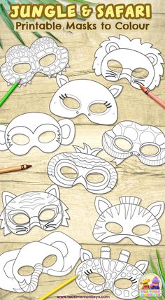 masks and pencils with the words selva y safari on them