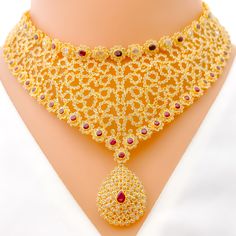 Fascinating Curved Motif 22k Gold Polki Necklace Set Opulent Hallmarked Wedding Jewelry, Traditional Gold Ruby Necklaces, Opulent Hand Set Necklace For Gift, Exquisite Yellow Gold Ceremonial Jewelry, Exquisite Ceremonial Yellow Gold Jewelry, Exquisite Gold Bridal Necklace With 17 Jewels, Formal Bridal Necklace With Hand-set 22k Gold, Formal Hand Set 22k Gold Bridal Necklace, Formal 22k Yellow Gold Kundan Necklace