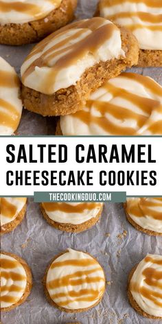 Close up of crumble salted caramel cheesecake cookies. Caramel Cheesecake Cookies, Crumble Cookie Recipe, Cheesecake Frosting, Salted Caramel Cheesecake, Dinner Recipes Easy, Caramel Cheesecake, Cheesecake Cookies, Easy Baking Recipes Desserts, Sweet Snacks Recipes