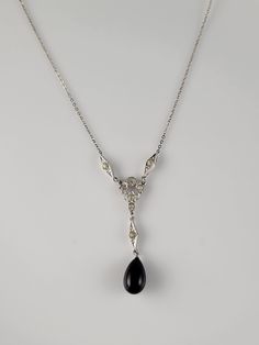 *18" long. *Set in Sterling Silver & Rhodium. *Lustrous Black Jet accented by sparkling rhinestones. *Stamped Sterling, Made in Germany. *This necklace dates from the 1920s-1930s. It is extremely well-made. They don't make jewelry like this anymore. *Highly collectible. *In Excellent estate condition with some  normal signs of patina & wear visible upon close inspection. The rhinestones are starting to yellow a bit with age, but this doesn't detract from the beauty of this necklace. *You will re 1930s Necklace, 1930s Jewelry, Black Jet, 30s Fashion, Art Deco Pendant, Make Jewelry, German Art, Sterling Necklaces, Choker Necklaces