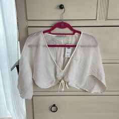 Size Small, Nwt Bought For Bachelorette And Never Wore! Super Cute With Jeans/Shorts/Swimsuit Etc Light And Airy Gauze Fabric Adjustable Tie At Bottom White Cropped Blouse For The Beach, White Crop Top Blouse For Beach, White Crop Top Blouse For The Beach, Shorts Swimsuit, Gauze Fabric, White Tops, Jeans Shorts, Abercrombie Fitch, Jean Shorts