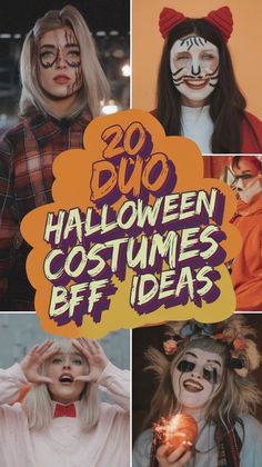 various halloween costumes and faces are featured in this collage