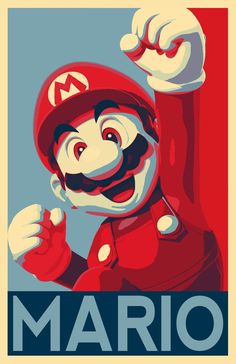 a mario poster is shown with the word mario in it's center and an image of