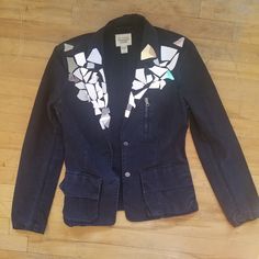 Nili Lotan Jean Jacket,Custom Broken Mirror(Little Heavy), Zipper Side Upper Front Pocket, 2 Front Pockets, Mint Condition Broken Mirror, Nili Lotan, Jean Coat, Jean Jacket, Front Pocket, Mint Condition, Jackets For Women, Jackets & Coats, Mint