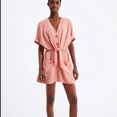 Color: Tangerine Tortoise Buttons And Deep Pockets. Nwt Elegant Short Sleeve Beach Jumpsuits And Rompers, Elegant Short Sleeve Jumpsuits And Rompers For Beach, Zara V-neck Jumpsuits And Rompers For Beach, Zara Spring Vacation Jumpsuits And Rompers, Zara Jumpsuits And Rompers For Spring Vacation, Zara Summer Beach Jumpsuit, Casual Zara Jumpsuits And Rompers For Vacation, Chic Zara Jumpsuits And Rompers For Vacation, Zara Summer Jumpsuits And Rompers For Beach