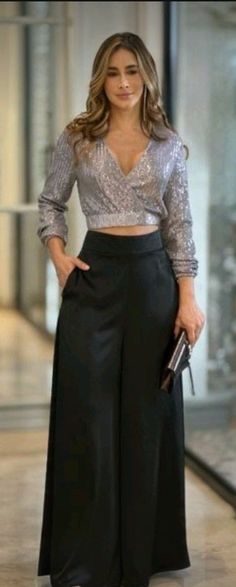 Formal Palazzo Pants Outfit, Pantalon Ancho Outfits, Pant And Top Outfit, Class Reunion Outfits For Women, Pantalon Palazzo Outfits, Pants Top Outfit, Outfit Palazzo