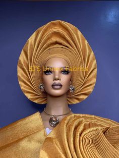 aso oke auto gele, detailed aso oke  This item is made with aso oke,  Auto gele ( ready to wear headgear)  and ipele  shoulder Available in your preferred color  NOTE: the color maybe slightly different because of your device. Please note that beaded hat( fila) is separate so, if you pick Autogele, Ipele and fila or any other set with file you are going to get fila aso oke. Kindly add beaded fila with your order if you want one. WHOLESALE PRICES: *Autogele:  $100 minimum order of 6 Autogeles .Yo Elegant Yellow Wedding Turban, Traditional Yellow Headwrap For Wedding, Autogele Styles, Africa Party, Beaded Hat, African Head Wraps, Aso Oke, Nigerian Wedding, Innovative Fashion