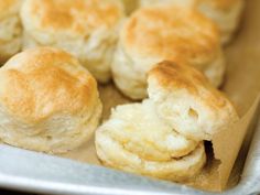 some biscuits are sitting in a metal pan