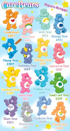 the care bears poster has many different colors and sizes, including pink, blue, green,