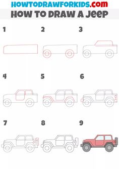 how to draw a jeep step by step drawing instructions for kids and beginners with pictures