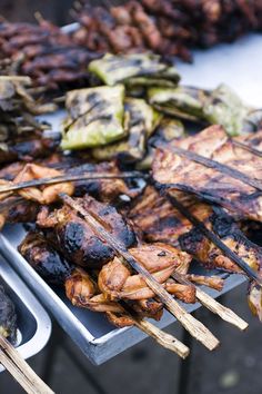 the food is being prepared and ready to be eaten on the grill for people to enjoy