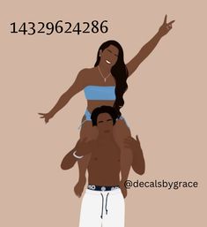 an image of a man holding a woman on his shoulders with the numbers above them