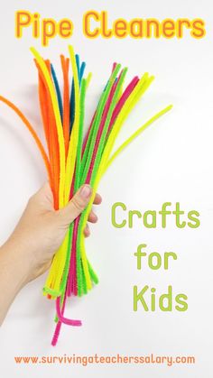 a hand holding up some pipe cleaners with the words crafts for kids on it