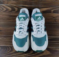 Vintage 1997 ADIDAS ESOTERIC CUSHION White Green Sneakers Very Rare | eBay Luxury Adidas Sneakers For Skateboarding, Luxury Adidas Skate Shoes With Round Toe, Luxury Adidas Lace-up Skate Shoes, Adidas Vintage, Green Sneakers, Vintage Adidas, White Green, Very Rare, Athletic Shoes