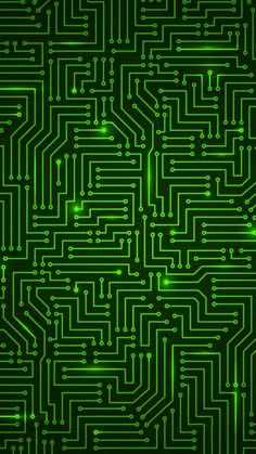 an abstract green computer circuit board pattern with glowing lights and dots on the edges photo