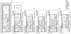 the floor plan for an apartment building with multiple floors and three levels, including two separate rooms