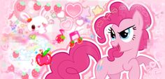 the pinkie pony is standing in front of hearts