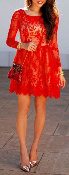 Red Lace Dress ? L.o.v.e. Red Lace Dress Outfit, Wedding Guest Outfit Spring, Lace Dress Outfit, Leandra Medine, Heels Fashion, Short Lace Dress, Red Lace Dress, Looks Street Style, Lace Short