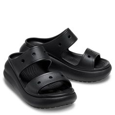 Unisex Crocs Classic Crush Platform Sandals In Black New Without Tags Size 7 Women’s Size 5 Men’s Super Cute Platform Crocs With Two Straps Going Across. Platform Crocs, Crocs Black, Women's Crocs, Crocs Shoes, Platform Sandals, New Black, Black Color, Super Cute, Size 7