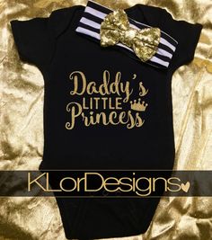 First Father's Day Baby Girl Onesie Daddy's Little by KLorDesigns Funny Baby Outfits, Glitter Heat Transfer Vinyl, Funny Baby Clothes, Funny Onesies, Funny Baby Onesies, Mia 3, Sequin Bow