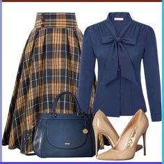 Winter fashion can be cozy and stylish, and a midi skirt is a great way to achieve both. This blog Mode Tips, Elegante Casual, Classy Work Outfits, Church Outfits, Modest Fashion Outfits, Looks Chic, Plaid Skirt, Complete Outfits