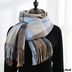 Color: Light-Blue Bridesmaid Scarves, Cream Scarf, Fringe Shawl, Fringe Scarf, Pashmina Shawl, Pashmina Scarf, Warm Scarf, Cashmere Scarf, Womens Plaid