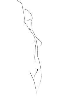 a line drawing of a woman's torso and arm, with one hand on her hip