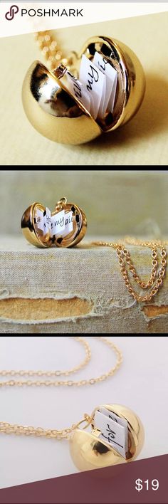 Message Locket gold necklace love wedding memory This pretty necklace holds a tiny message inside.  Write a special message give as a gift.  Perfect for Mother’s Day, wedding, communion, Christmas, birthday, etc.    Gold tone ball and chain. Jewelry Necklaces Round Necklaces For Wedding Gifts, Wedding Locket Jewelry For Mother's Day, Mother's Day Wedding Locket Jewelry, Gold Locket Jewelry As Wedding Gift, Valentine's Day Wedding Jewelry: Round Pendant, Wedding Jewelry For Valentine's Day: Round Pendant, Personalized Rose Gold Locket Necklace For Wedding, Gold Locket Necklace For Wedding And Mother's Day, White Round Pendant Locket Necklace For Wedding