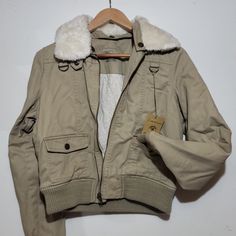 Khaki Jacket With Cream Neck Faux Fur (Removable). Fully Lined. New With Tags. Khaki Jacket, Faux Fur, Coats Jackets, Jackets & Coats, Jackets For Women, Cuff, Women Shopping, Color