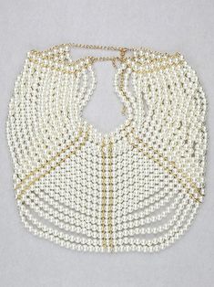 Material: Simulated Pearls Our Style No. ZC_171064 Pearl Shawl, Casual Dress Patterns, Multi Layer Necklace Beads, Beaded Cape, Beaded Crop Top, Pearl Top, Layered Pearl Necklace, Up Costumes, Multi Layer Necklace