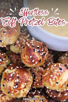 an image of soft pretzel bites with dipping sauce