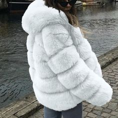 Women's Daily Winter Hooded Faux Fur Coat — Bridelily Plus Size Winter Jackets, Faux Fur Hooded Coat, Womens Faux Fur Coat, Winter Fur Coats, Fur Jackets, Coat Women Fashion, Hooded Faux, Plus Size Winter, Outwear Women