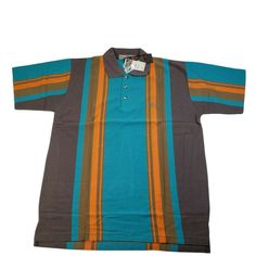 NEW Knights Club Medium M Mens Polo Shirt Short Sleeve Aqua Blue Orange Striped. Condition is New with tags. Shipped Standard. See Photo With Measurements Mens Polo Shirt, Shirt Short Sleeve, Orange Grey, Grey Stripes, Logo Embroidered, Knights, Aqua Blue, Blue Orange, Casual Button Down Shirts