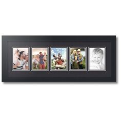 a black frame with four pictures hanging on it