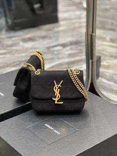 YSSL Jamie Mini Chain Bag Black For Women Ysl Mini Bag, Mini Chain Bag, Yves Saint Laurent Bags, Rive Gauche, Saint Laurent Bag, Evening Clutch Bag, Chain Bag, Chain Bags, Bag Tags