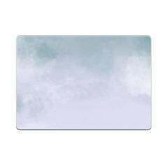 an airplane flying in the sky on a cloudy day with blue and white clouds behind it